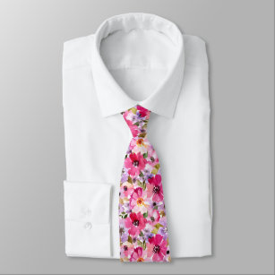 Summer Watercolor Floral Pattern Neck Tie
