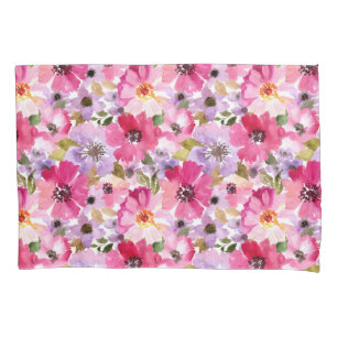 Summer Watercolor Floral Pattern Pillow Case