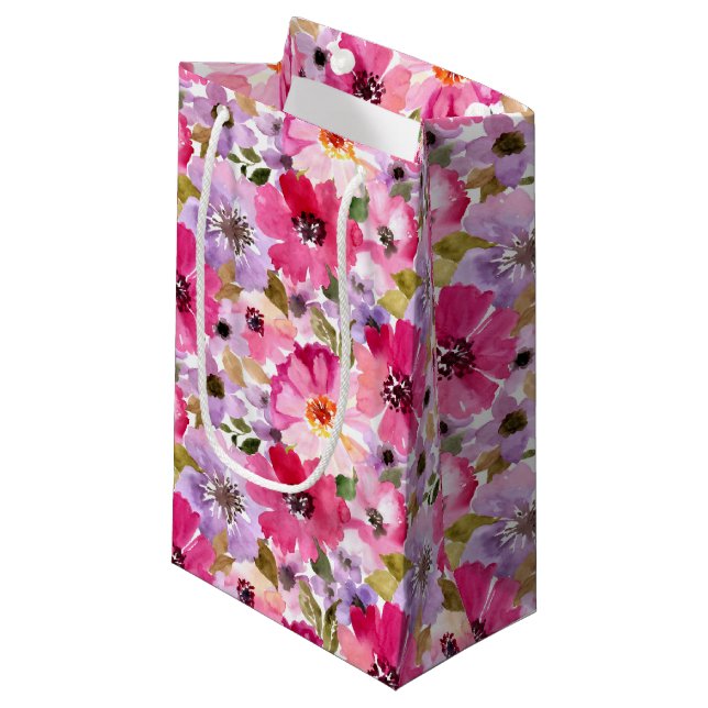 Summer Watercolor Floral Pattern Small Gift Bag (Front Angled)