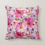 Summer Watercolor Floral Pattern Throw Pillow