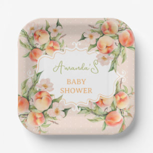 Summer Watercolor Floral Peach Baby Shower Paper Plates