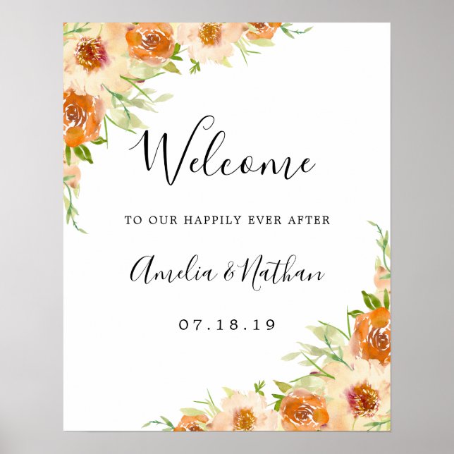 Summer Watercolor Floral Wedding Sign (Front)