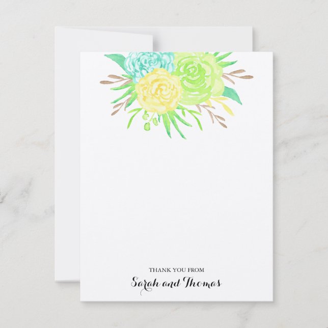 Summer Watercolor Flowers Thank You Notes Invitation (Front)