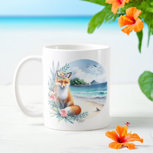 Summer Watercolor Fox on the beach Coffee Mug (Creator Uploaded)
