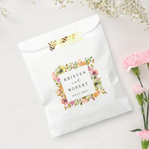 Summer Watercolor Garden Floral Wedding  Favor Bag