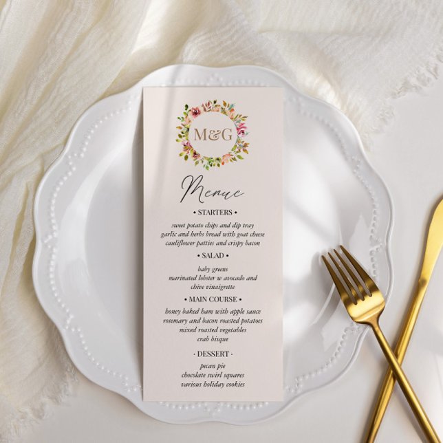 Summer Watercolor Garden Floral Wedding Menu Card (Creator Uploaded)