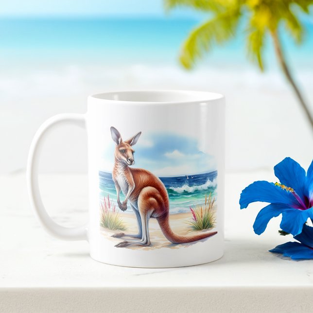 Summer Watercolor Kangaroo on the beach Coffee Mug (Creator Uploaded)