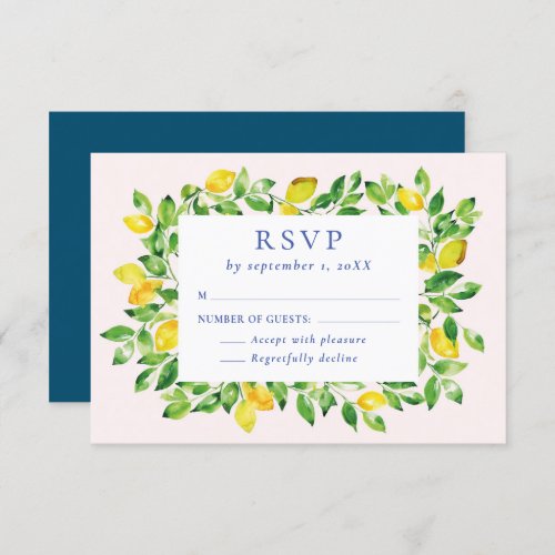 Summer Watercolor Lemons and Foliage Wedding RSVP Card