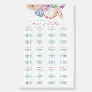 Summer Watercolor Pastel Shell Bridal Seat Chart Foam Board