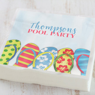 Summer Watercolor Pool Party Custom Napkins
