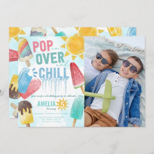 Summer Watercolor Popsicle Birthday Party  Invitation