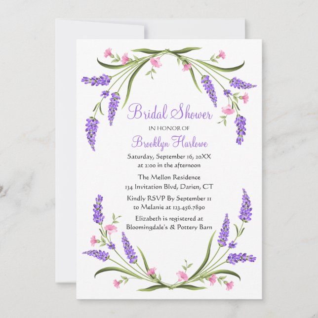 Summer Watercolor Purple Floral Bridal Shower Invitation (Front)