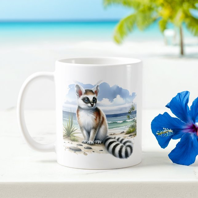 Summer Watercolor Ringtail on the beach Coffee Mug (Creator Uploaded)