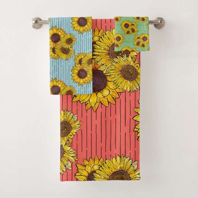 Summer Watercolor Sunflower Bath Towel Set (Insitu)