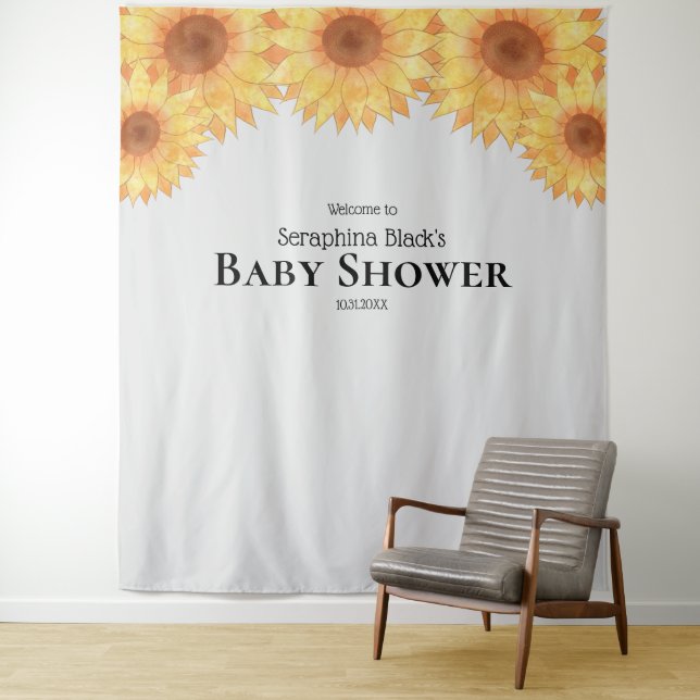 Summer Watercolor Sunflowers Baby Shower Backdrop (In Situ)