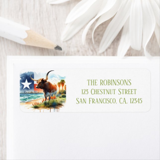 Summer Watercolor Texas Long Horn Label (Insitu)