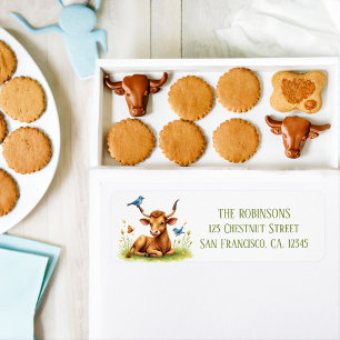 Summer Watercolor Texas Longhorn Calf Bird Label