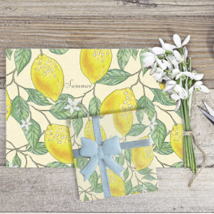 Summer Watercolor Vintage Lemons Pattern Decoupage Tissue Paper