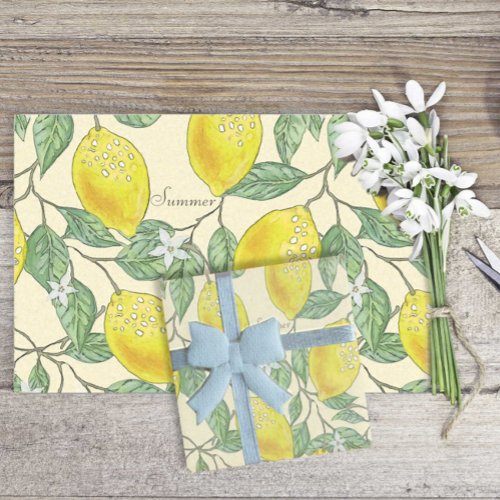 Summer Watercolor Vintage Lemons Pattern Decoupage Tissue Paper