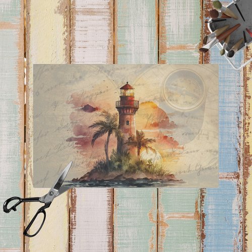 Summer Watercolor Vintage Lighthouse Sunset Tissue Paper