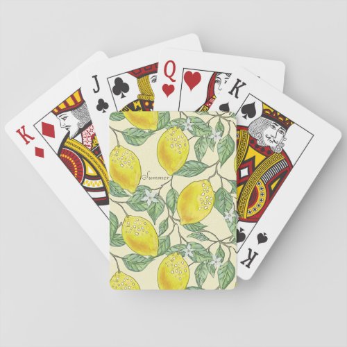 Summer Watercolor Vintage Tuscany Lemons Pattern Poker Cards