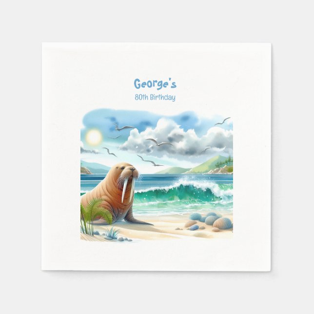 Summer Watercolor Walrus Napkins (Front)