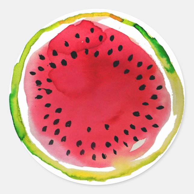 Summer Watercolor Watermelon Classic Round Sticker (Front)