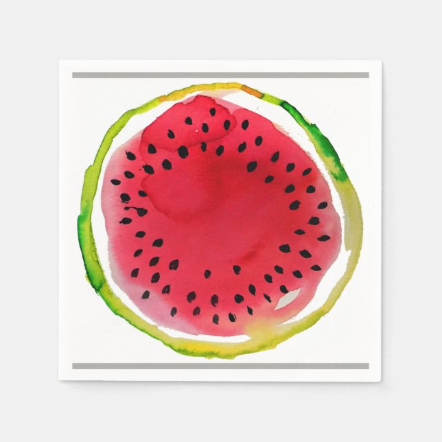Summer Watercolor Watermelon Paper Napkins (Front)