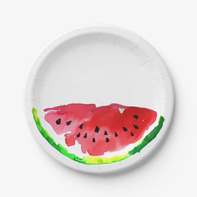 Summer Watercolor Watermelon Paper Plates (Front)