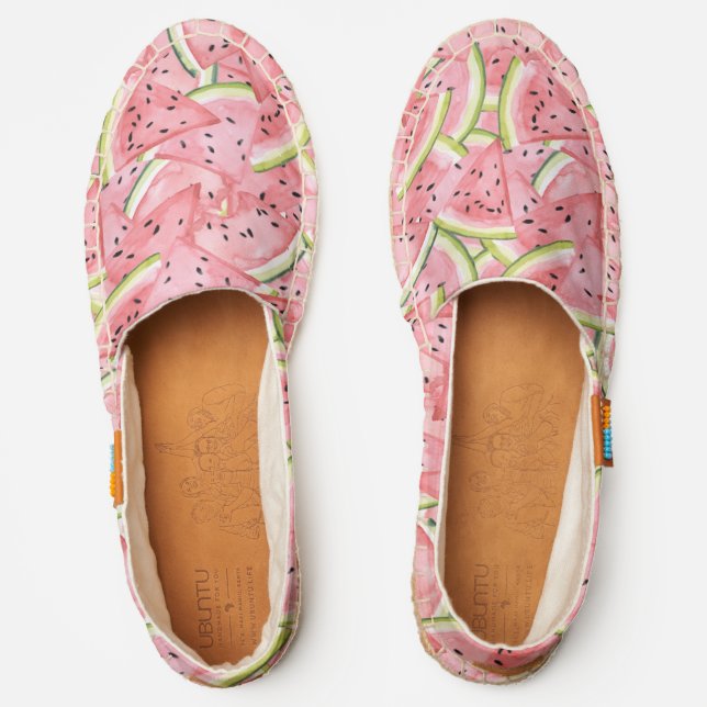 Summer Watercolor Watermelon Pattern Espadrilles (Front)