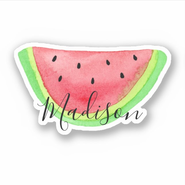 Summer Watercolor Watermelon Slice Name Sticker (Front)