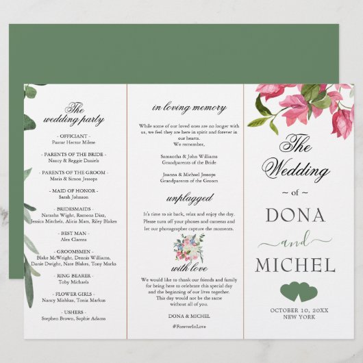 Summer Watercolor Wild Floral Wedding Programme (Front/Back)