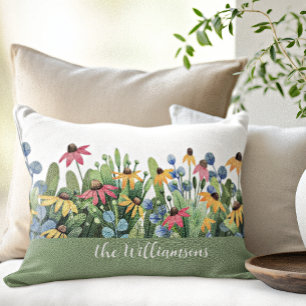 Summer Watercolor Wildflowers 13 x 21 Lumbar Pillow