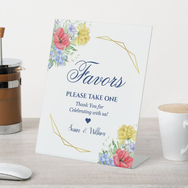 Summer Watercolor Wildflowers Bouquet Favors    Pedestal Sign (In SItu)