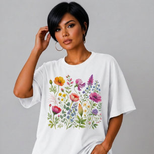 Summer Watercolor Wildflowers Floral AI Generated T-Shirt