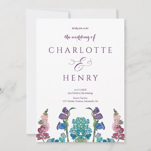 Summer Watercolor Wildflowers Simple Wedding Invitation