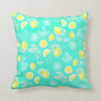 Summer watercolor yellow lemons fruits mint green throw pillow