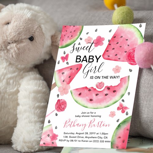 Summer Watermelon A Sweet Baby Girl Baby Shower Invitation