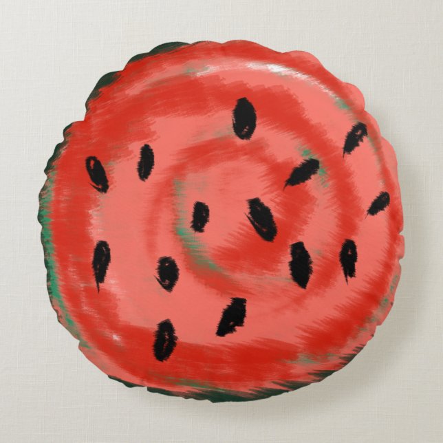 Summer Watermelon Abstract Sweet Tie Dye Round Pillow (Front)