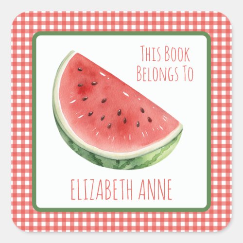 Summer Watermelon and Red Gingham Plaid Bookplate