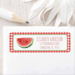 Summer Watermelon and Red Gingham Plaid Label