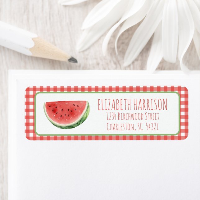 Summer Watermelon and Red Gingham Plaid Label (Insitu)