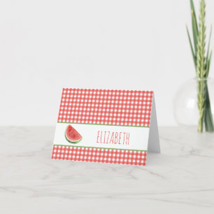 Summer Watermelon and Red Gingham Plaid Note Card
