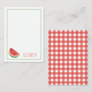 Summer Watermelon and Red Gingham Plaid Note Card