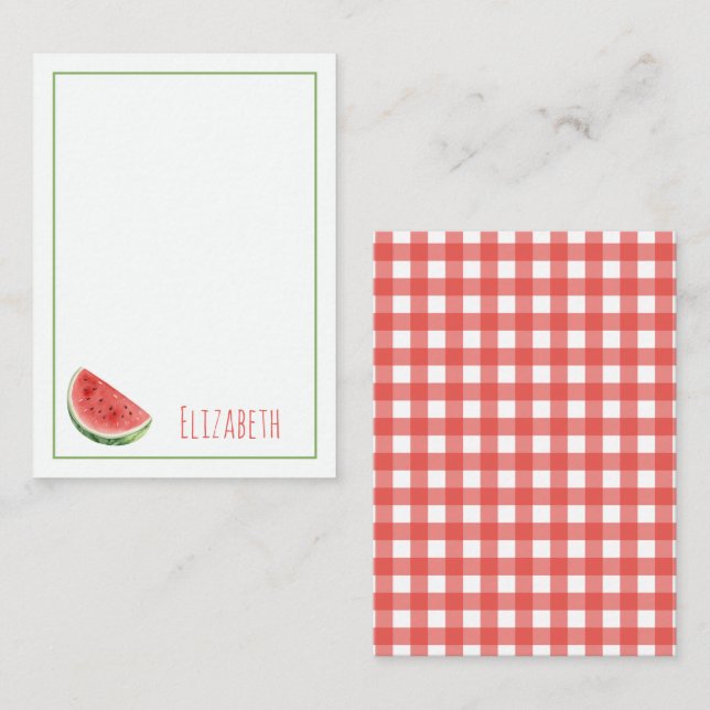 Summer Watermelon and Red Gingham Plaid Note Card (Front/Back)