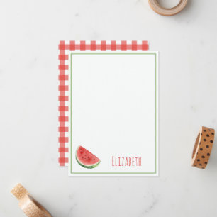 Summer Watermelon and Red Gingham Plaid Note Card