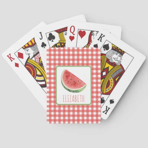 Summer Watermelon and Red Gingham Plaid Poker Cards
