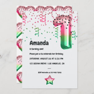 Summer Watermelon Balloon 1st Birthday Party Invitation