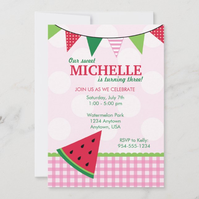 Summer Watermelon Birthday Invitation (Front)