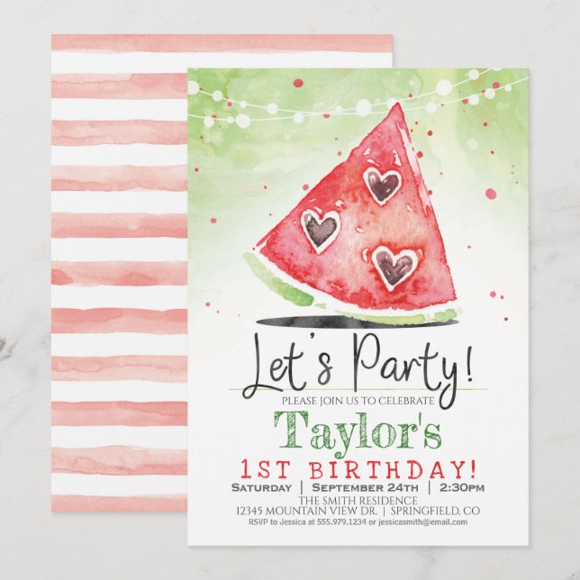 Summer Watermelon Birthday Party Invitation (Front/Back)